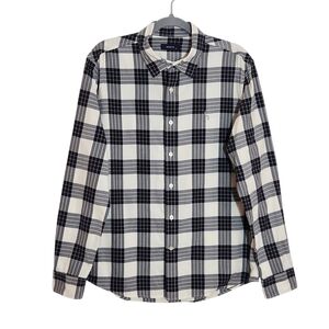 Hazzys Black and Cream Plaid Button Down Shirt Size Large